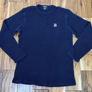 Vintage Mens Ralph Lauren Base Layer Shirt Large Blue Thermal Waffle Y2K Cotton